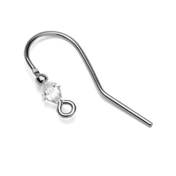 Ear wires with Preciosa crystal, sterling silver 925, BO 11 CRYSTAL 0,8x4x25 mm*PT - Platinum Plated