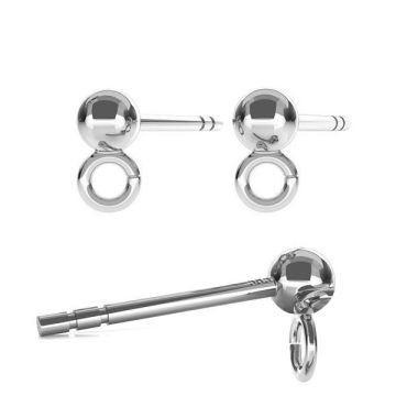 Earrings base ball 3mm, sterling silver, CON 1H STP 3x10 mm