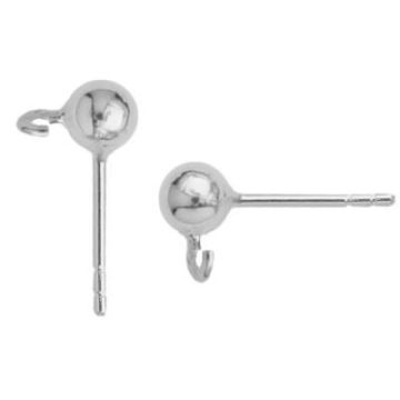 Ball earrings 4mm with jumpring, sterling silver 925, CON 1H STP 4x10 mm