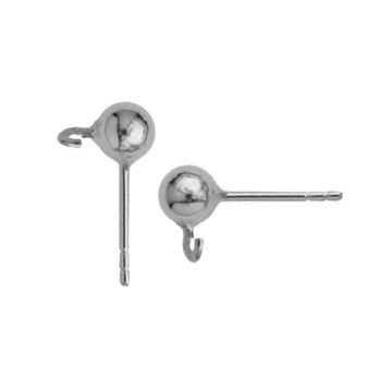 Ball earrings 5mm with jumpring, sterling silver 925, CON 1H STP 5x10 mm*PT - Platinum Plated