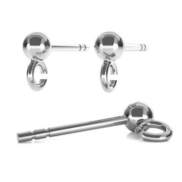 Ball earrings 3mm with jumpring, sterling silver 925, CON 1V STW 3x13 mm