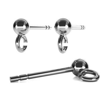 Ball earrings 3mm with jumpring, sterling silver 925, CON 1V STW 3x13 mm*PT - Platinum Plated