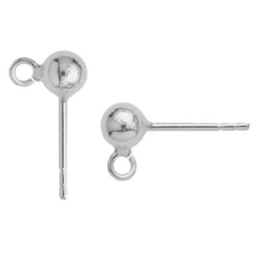 Ball earrings 4mm with jumpring, sterling silver 925, CON 1V STW 4x10 mm