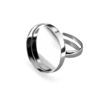 Round cabochone ring, resin base, sterling silver 925, U-RING FMG-R 3x20 mm*RH - White Rhodium Plated