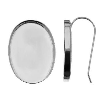 Open earwire, resin oval base, sterling silver 925, BO FMG 18x25 mm*PT - Platinum Plated