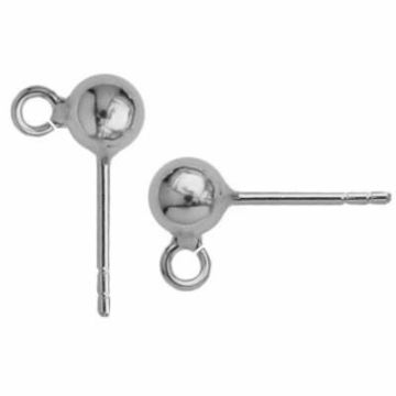 Ball earrings 5mm with jumpring, sterling silver 925, CON 1V STW 5x10 mm - AG 925 *PT - Platinum Plated