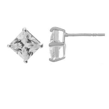 Earrings with cubic zirconia 6x6 mm, sterling silver 925, KLSG 6x6 CRYSTAL