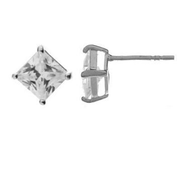 Earrings with cubic zirconia 6x6 mm, sterling silver 925, KLSG 6x6 CRYSTAL*PT - Platinum Plated