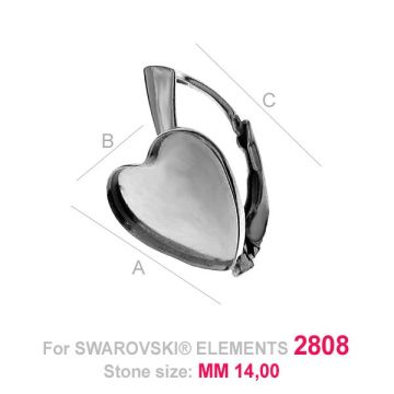 Heart earring base Swarovski Heart Flat Back 2808 HKSV 2808 14 MM BA*PT - Platinum Plated