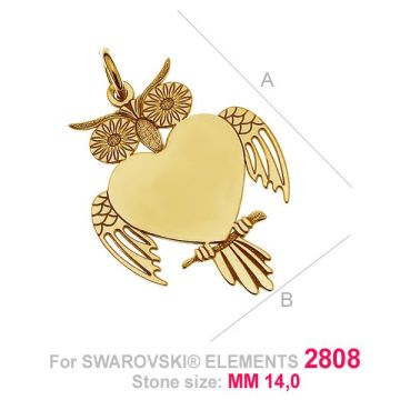 Zawieszka z kółkiem - duża sowa - baza do Heart Flat Back*srebro AG 925*pokryte 18K złotem (jasno żółte) - 0,4 µm