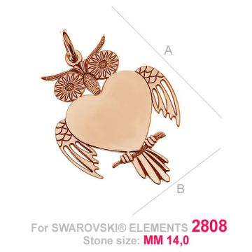 Zawieszka z kółkiem - duża sowa - baza do Heart Flat Back*srebro AG 925*pokryte 18K złotem (różowe) - 0,4 µm