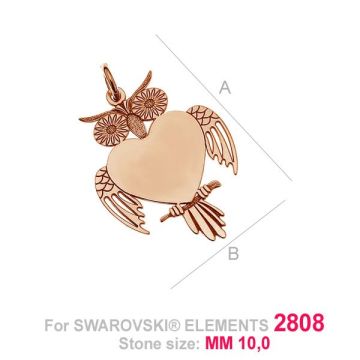 Zawieszka z kółkiem - mała sowa - baza do Heart Flat Back*srebro AG 925*pokryte 18K złotem (różowe) - 0,4 µm