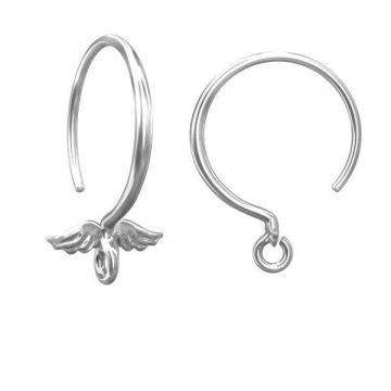 Round ear wires - wings*sterling silver 925