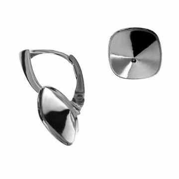 Cushion crystals earrings base, sterling silver 925, BA ver.A SET OKSV 4470 12 mm (4470 MM 12)*PT - Platinum Plated