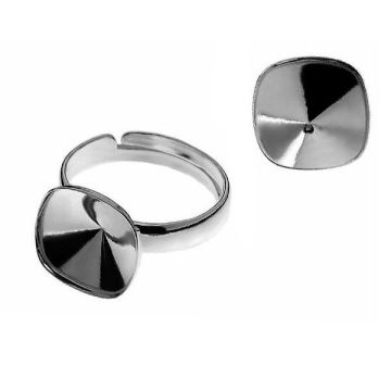 Cushion crystals ring base, sterling silver 925, U-RING ver.A OKSV 4470 12 mm (4470 MM 12)*PT - Platinum Plated