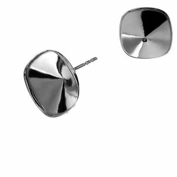 Cushion crystals earrings base, sterling silver 925, KLS OKSV 4470 12 mm (4470 MM 12)*PT - Platinum Plated