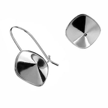 Cushion crystals earrings base, sterling silver 925, BZ ver.B OKSV 4470 12 mm (4470 MM 12)*PT - Platinum Plated