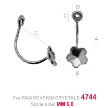 Swing earrings Flower 6MM (base) - FKSV 4744 6MM*PT - Platinum Plated