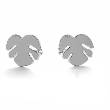 Monstera earrings, sterling silver 925, KLS LK-0568 - 0,50 7,7x9 mm*PT - Platinum Plated