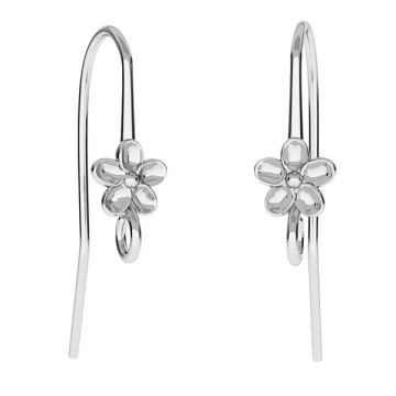 Earrings hooks with flower, sterling silver 925, BO 62 4x26 mm