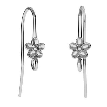 Earrings hooks with flower, sterling silver 925, BO 62 4x26 mm*PT - Platinum Plated