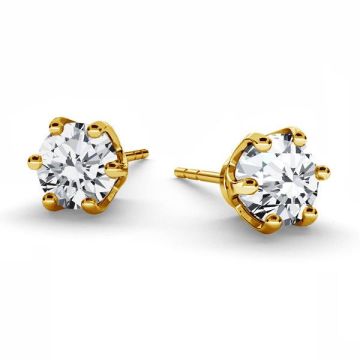 Earrings - round Swarovski zirconia 6mm, sterling silver, KLS-16 6x16,3 mm*24K - Gold Plated - 0,4 µm