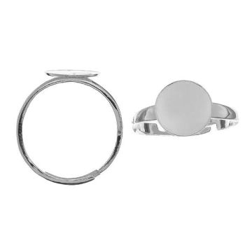 Ring with a round 10mm plate*sterling silver 925*RH - White Rhodium Plated