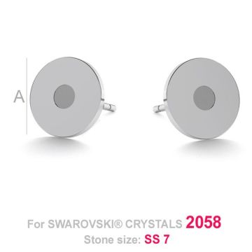 Round earrings post Swarovski base LK-0679 (2058 SS 7) - 0,50*RH - White Rhodium Plated