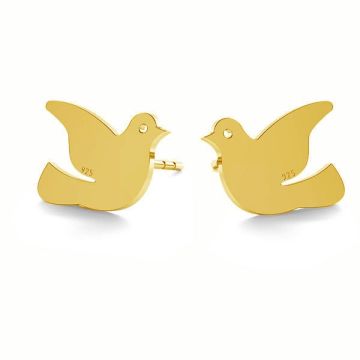 Pigeon bird earring, sterling silver 925, KLS LK-0686 - 0,50 9,5x12,9 mm*24K - Gold Plated - 0,4 µm