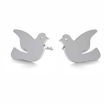 Pigeon bird earring, sterling silver 925, KLS LK-0686 - 0,50 9,5x12,9 mm*RH - White Rhodium Plated