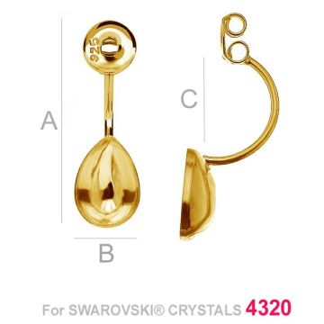 Pear crystals ear jacket earrings base, sterling silver 925, BAR 1 OKSV 4320 10x7 mm*18K - Light Yellow Gold Plated - 0,4 µm