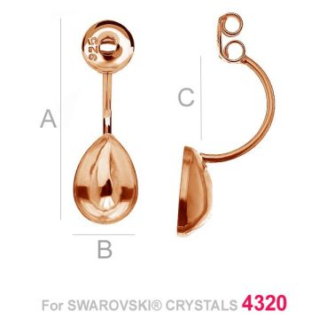 Pear crystals ear jacket earrings base, sterling silver 925, BAR 1 OKSV 4320 10x7 mm*18K - Rose Gold Plated - 0,4 µm