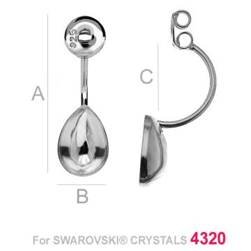 Pear crystals ear jacket earrings base, sterling silver 925, BAR 1 OKSV 4320 10x7 mm*PT - Platinum Plated