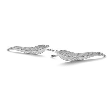 Feather climber earrings, sterling silver 925, KLS LK-0791 - 0,50 7,5x25 mm (L+R)*PT - Platinum Plated