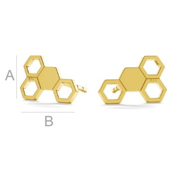 Honeycomb post earring, LK-0811 KLS (L+R) - 0,50*18K - Light Yellow Gold Plated - 0,4 µm