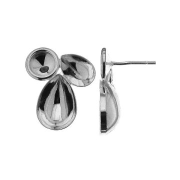 Earring base for Pear Fancy and Rivoli stones - KLS MIX-OKSV 17x22 mm (L+R)*RH - White Rhodium Plated