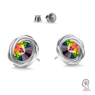 Round earrings base for Swarovski Rivoli 6mm, sterling silver 925, ODL-00322 KLS (1122 SS 29)