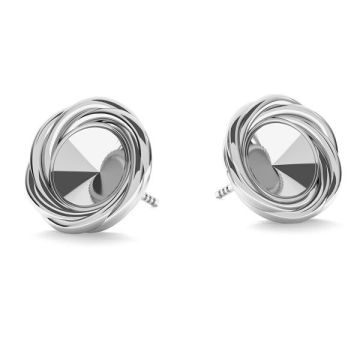 Round earrings base for Swarovski Rivoli 6mm, sterling silver 925, ODL-00322 KLS (1122 SS 29)*RH - White Rhodium Plated