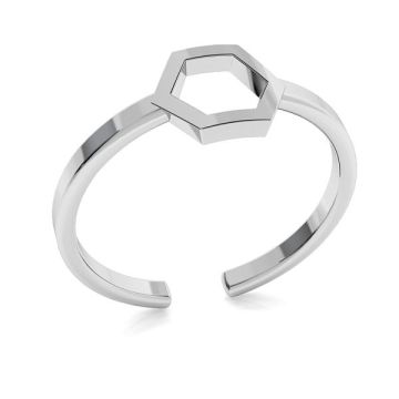 Hexagon ring, sterling silver 925, ODL-00350*PT - Platinum Plated