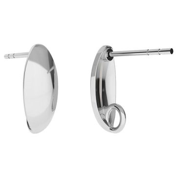 Oval earring base, sterling silver 925, ODL-00348 KLS*PT - Platinum Plated