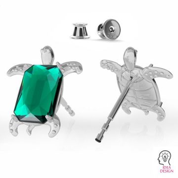 Turtle earrings Swarovski base, sterling silver, ODL-00368 KLS (2602 MM 8,0X 5,5)*PT - Platinum Plated