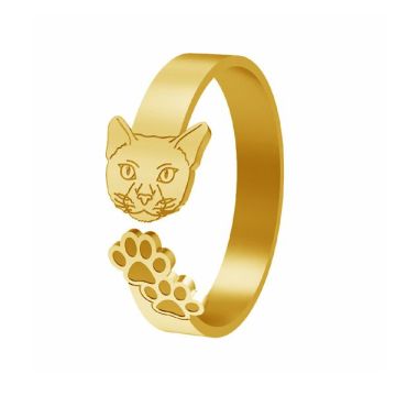 Cat ring, sterling silver 925, LK-1402 - 0,80*18K - Light Yellow Gold Plated - 0,4 µm