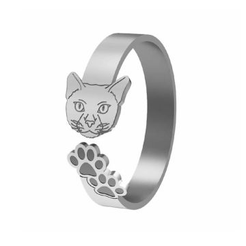 Cat ring, sterling silver 925, LK-1402 - 0,80*PT - Platinum Plated