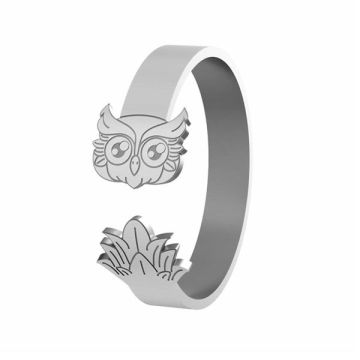 Owl ring, sterling silver 925, LK-1406 - 0,80*RH - White Rhodium Plated