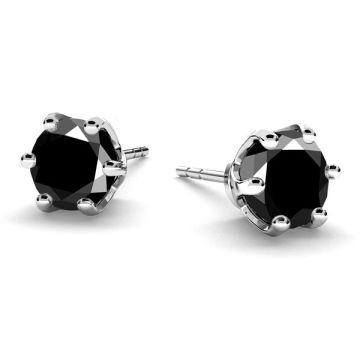 Black zirconia 6 mm earrings sterling silver, KLS-19