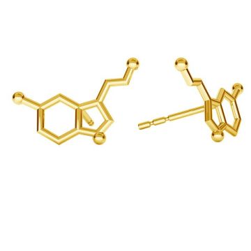 Náušnice na puzetu - chemický vzorec (L+R) - serotonin*AG 925 stříbro*pozlaceno 24K zlatem (žlutá) - 0,4 µm