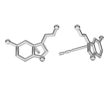 Náušnice na puzetu - chemický vzorec (L+R) - serotonin*AG 925 stříbro*RH pokoveno (světlé rhodium)