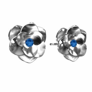 Kolczyk sztyft - róża z kryształem Swarovskiego - CAPRI BLUE*srebro AG 925*pokryte RH (jasny rod)