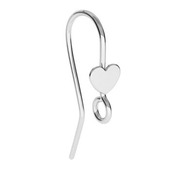 Earrings hooks with heart, sterling silver, BO 61 ver.2 5x24 mm