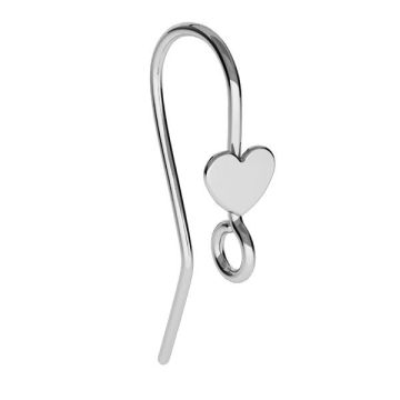 Earrings hooks with heart, sterling silver, BO 61 ver.2 5x24 mm*PT - Platinum Plated